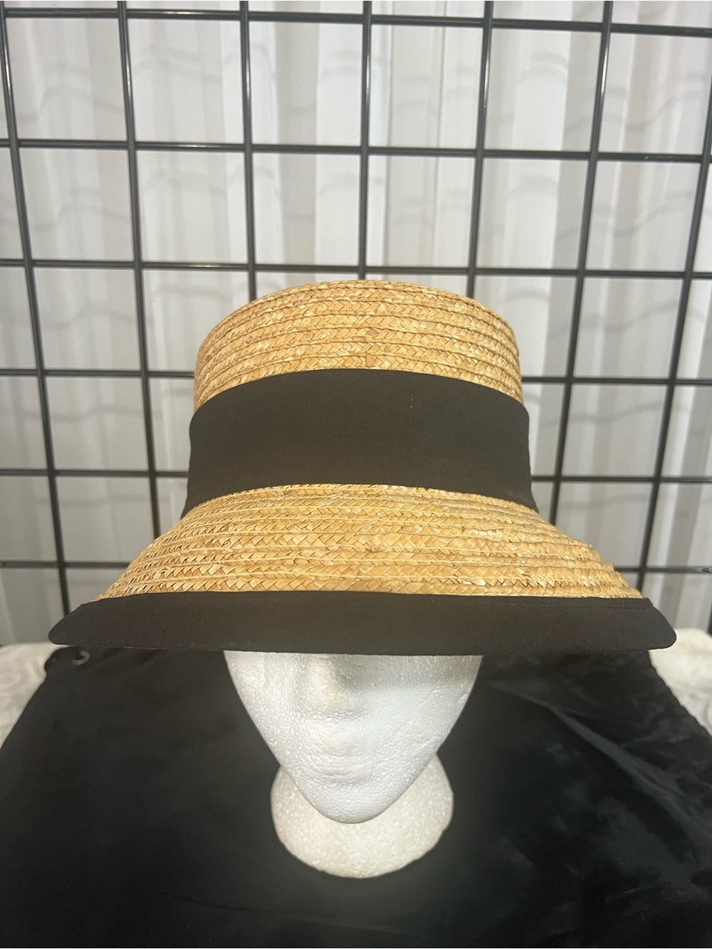 VINTAGE Macy’s Straw Bucket Hat with Black Bands and Bow